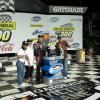 ASCS Rookie Theresa Udelle does the hat dance with Kyle Busch in Victory Lane at Chicagoland Speedway